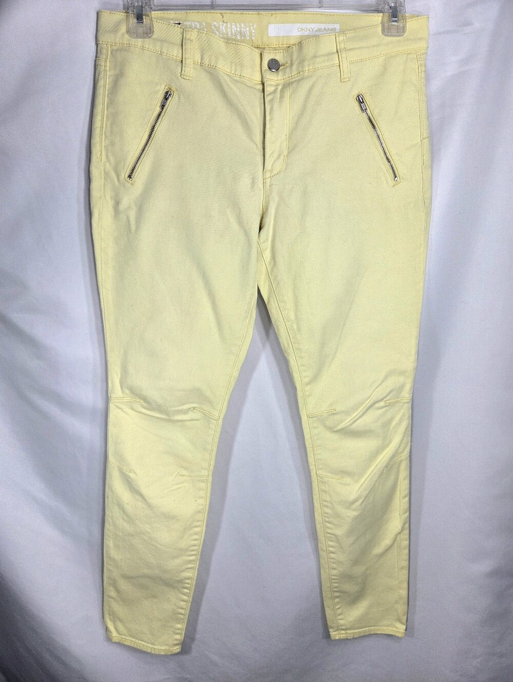 DKNY JEANS AVE B ULTRA SKINNY Zipper Accent Yellow Cotton Blend Jeans Size 10
